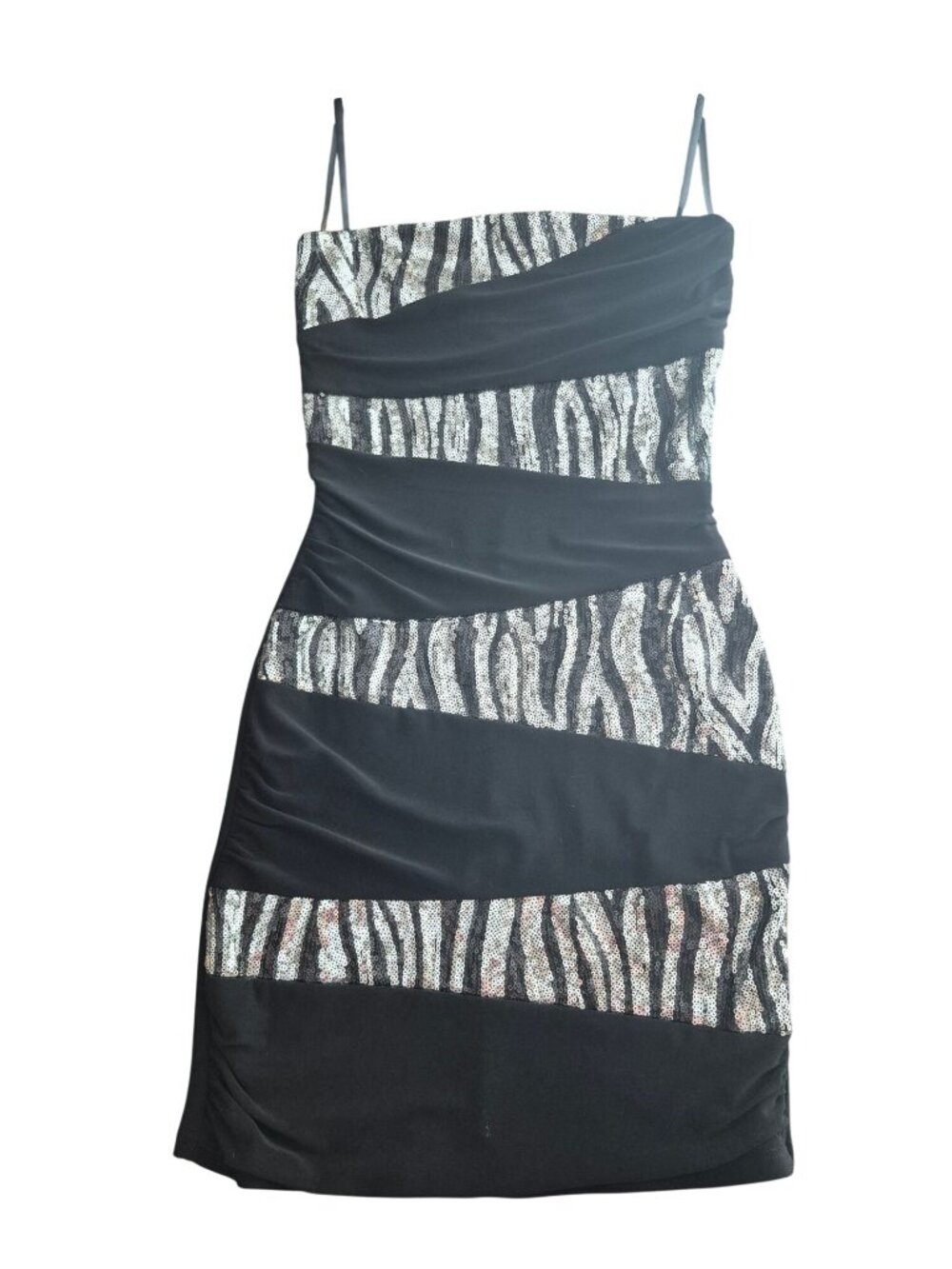 Black & Silver Zebra Striped Sequin Mini Dress By Deb size S